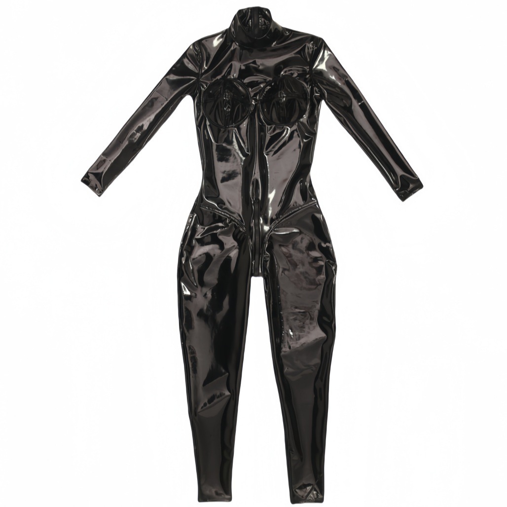 Kadınlar Seksi Siyah Parlak PU - Anime Cosplay Jumpsuit incelemesi ve fiyatı