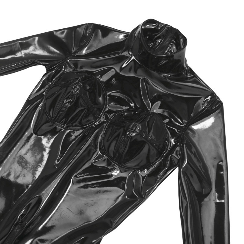 Kadınlar Seksi Siyah Parlak PU - Anime Cosplay Jumpsuit incelemesi ve fiyatı